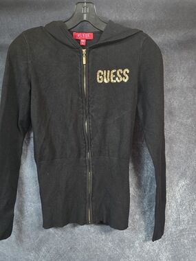 GUESS Black Zip-Up Hoodie with Gold Logo